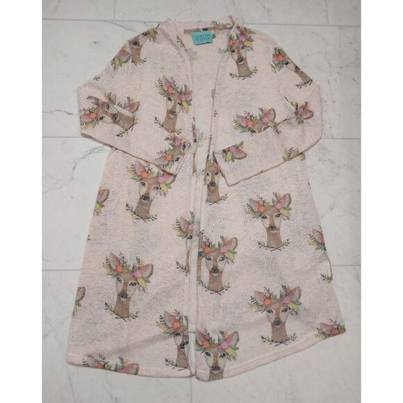 Judith March Sweaters - Judith March Pink Floral Dear Boho Open Knit Pocket Sweater Sz S